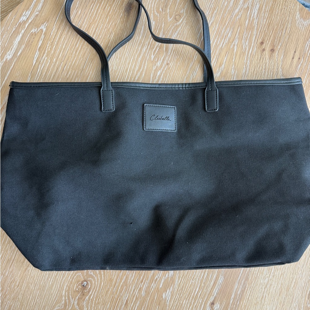 Cleobella Black Canvas Tote Bag with Leather Trim